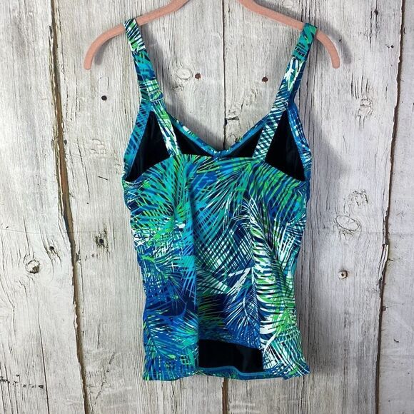 LL Bean Shaping Palm Print Tankini Swim Top Size 12    31 - Picture 4 of 8